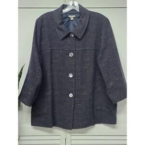 J. Jill Blue Tweed Textured Button 3/4 Sleeve Lined Jacket Sz Large Career